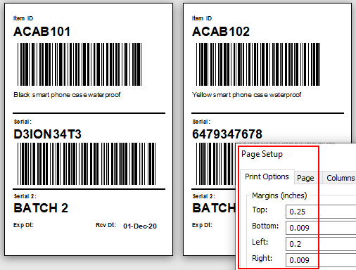 Inventory Label  Barcoded Item and Serial, Description, Serial 2, Expiration and Receiving Dates (Four by Six)(100mm x 150mm)
